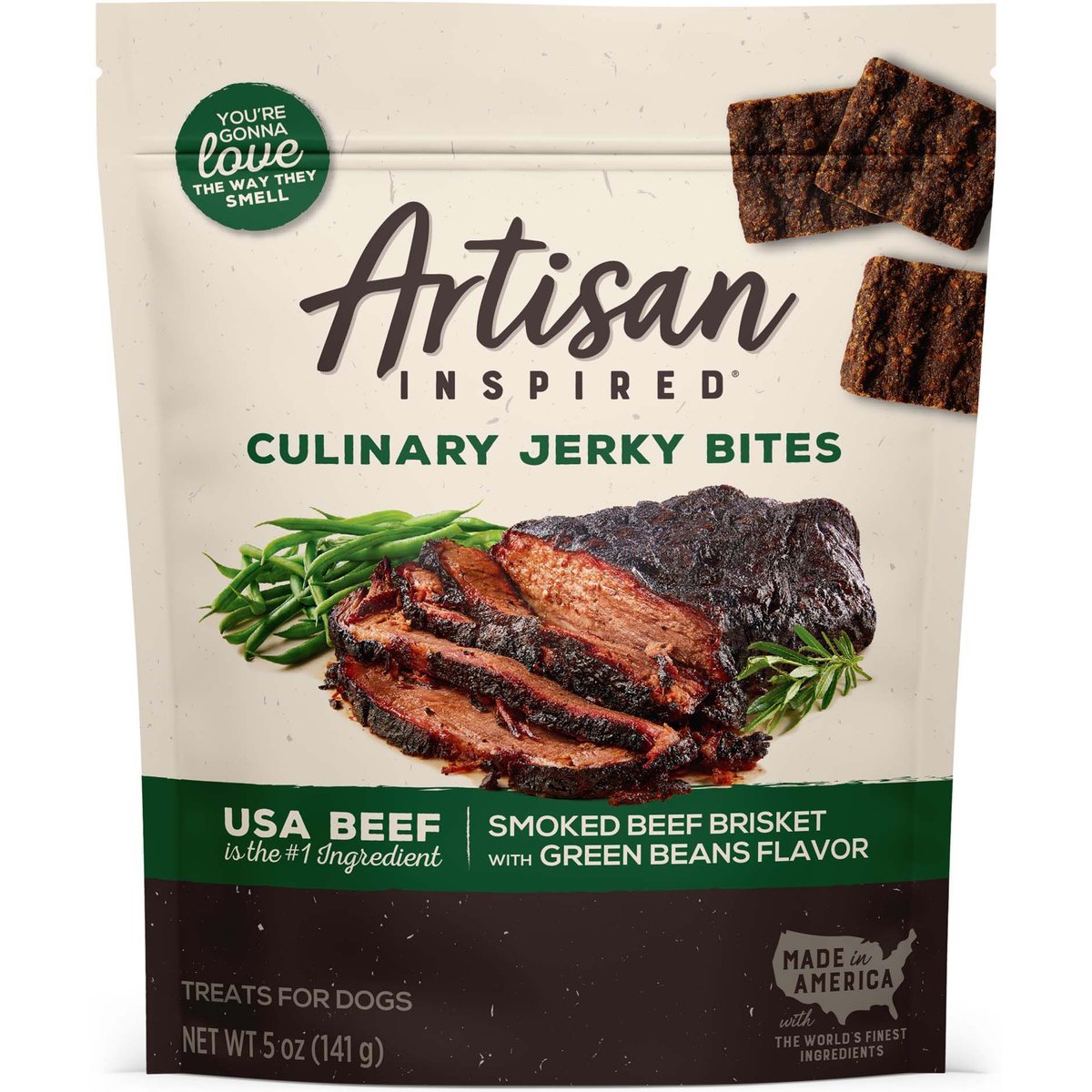 Artisan Inspired Smoked Beef Brisket & Green beans Jerky Dog Treats, 5-oz bag