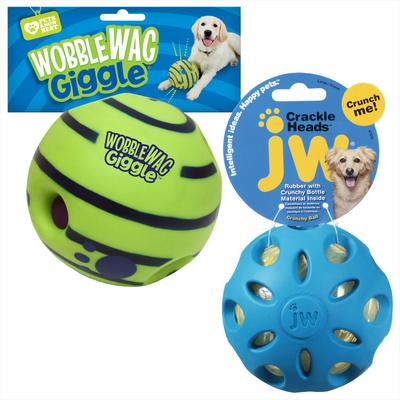 Show full view: As Seen on TV Wobble Wag Giggle Ball + JW Pet Crackle Heads Ball Dog Toy slide 1 of 10