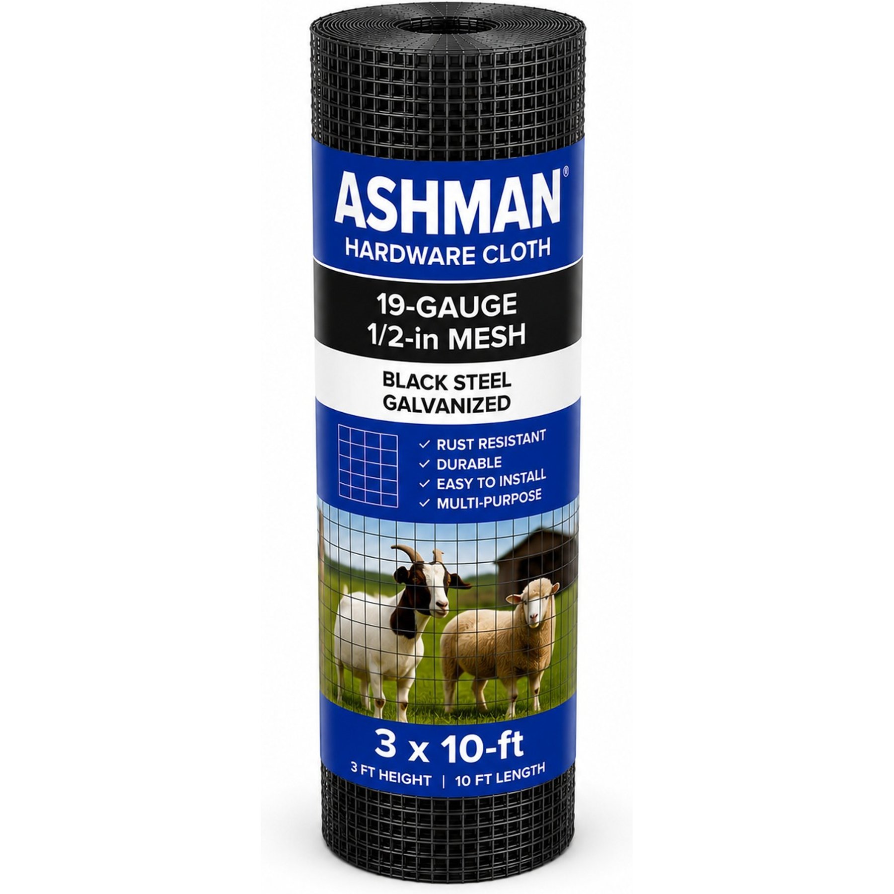 Ashman Hardware Cloth 19-Gauge 1/2-in Mesh Black Steel Galvanized Goat & Sheep Fencing, 3 x 10-ft