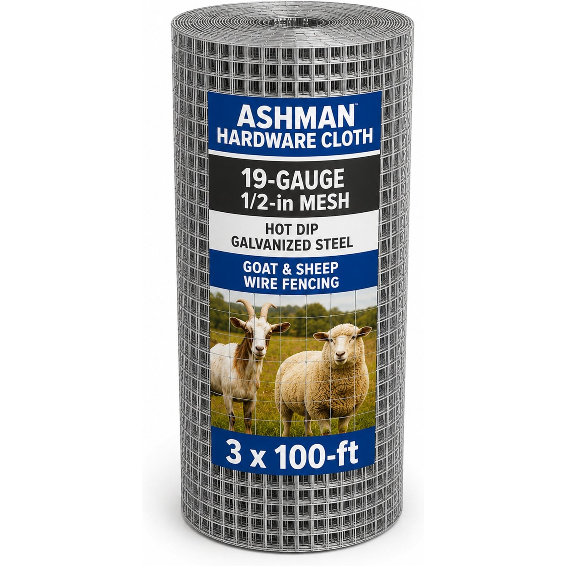 Ashman Hardware Cloth 19-Gauge 1/2-in Mesh Hot Dip Galvanized Steel Goat & Sheep Wire Fencing, 3 x 100-ft