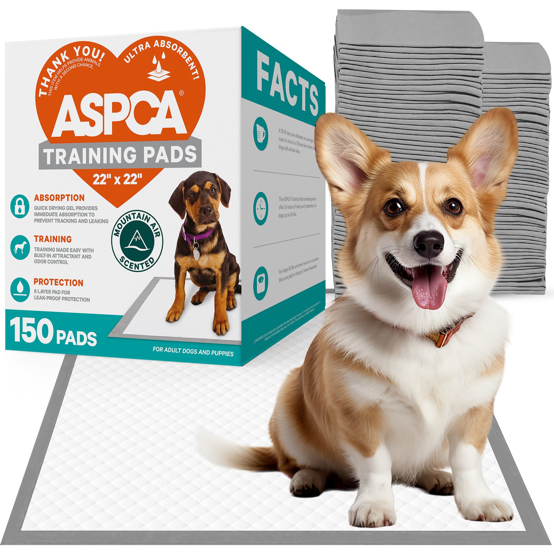 ASPCA Dog Training Pads, 22 x 22-in, 150 count, Mountain Fresh Scented