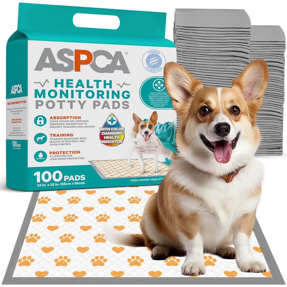 ASPCA Health Monitoring Puppy Training Pee Pads, 22 x 22-in, 100 count