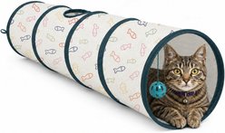 ASPCA Interactive Collapsible Crinkle Play Tunnel with Hanging Rattle Cat Toy, Fish Printed