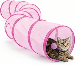 ASPCA Interactive Collapsible Crinkle Play Tunnel with Hanging Rattle Cat Toy, Pink