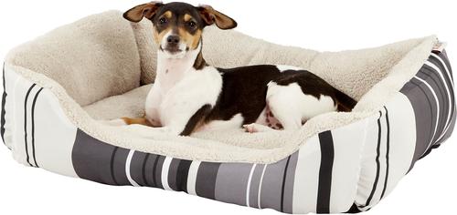 Show full view: ASPCA Microtech Striped Bolster Dog Bed, Gray slide 4 of 7