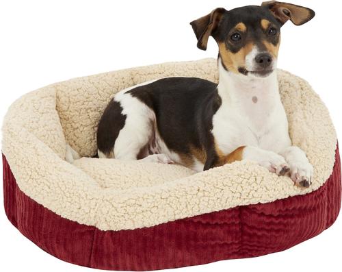 Show full view: Aspen Pet Self-Warming Bolster Cat & Dog Bed, Warm Spice/Cream, 19-in slide 4 of 8