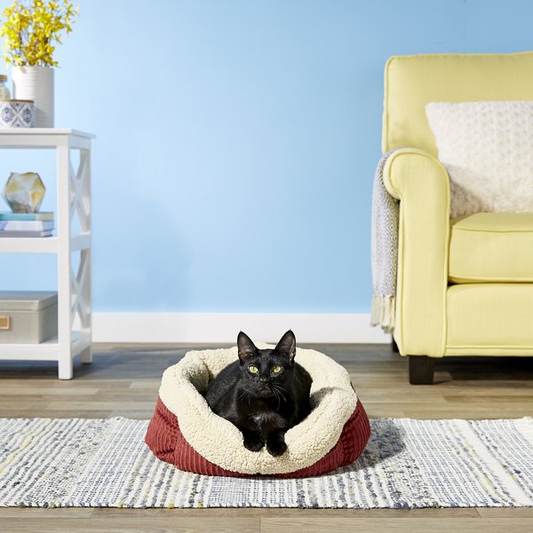 Aspen Pet Self-Warming Bolster Cat & Dog Bed, Warm Spice/Cream