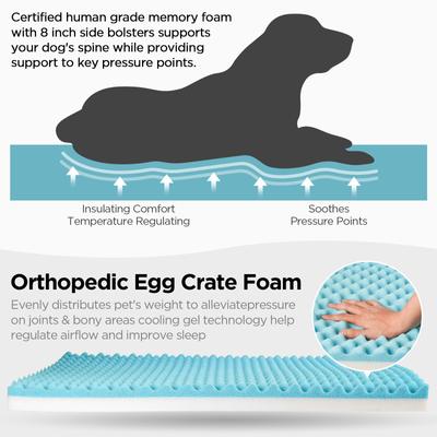 Show full view: ATIFBOP Cooling Energy Gel Memory Foam Orthopedic Bolster Dog & Cat Bed with Removable Cover, Grey, Large slide 5 of 10