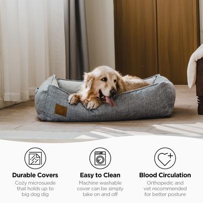 Show full view: ATIFBOP Cooling Energy Gel Memory Foam Orthopedic Bolster Dog & Cat Bed with Removable Cover, Grey, Medium slide 3 of 10
