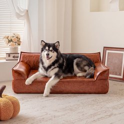 ATJafurn Leather Waterproof Orthopedic Raised Bolster Dog Sofa Bed, Brown, X-Large