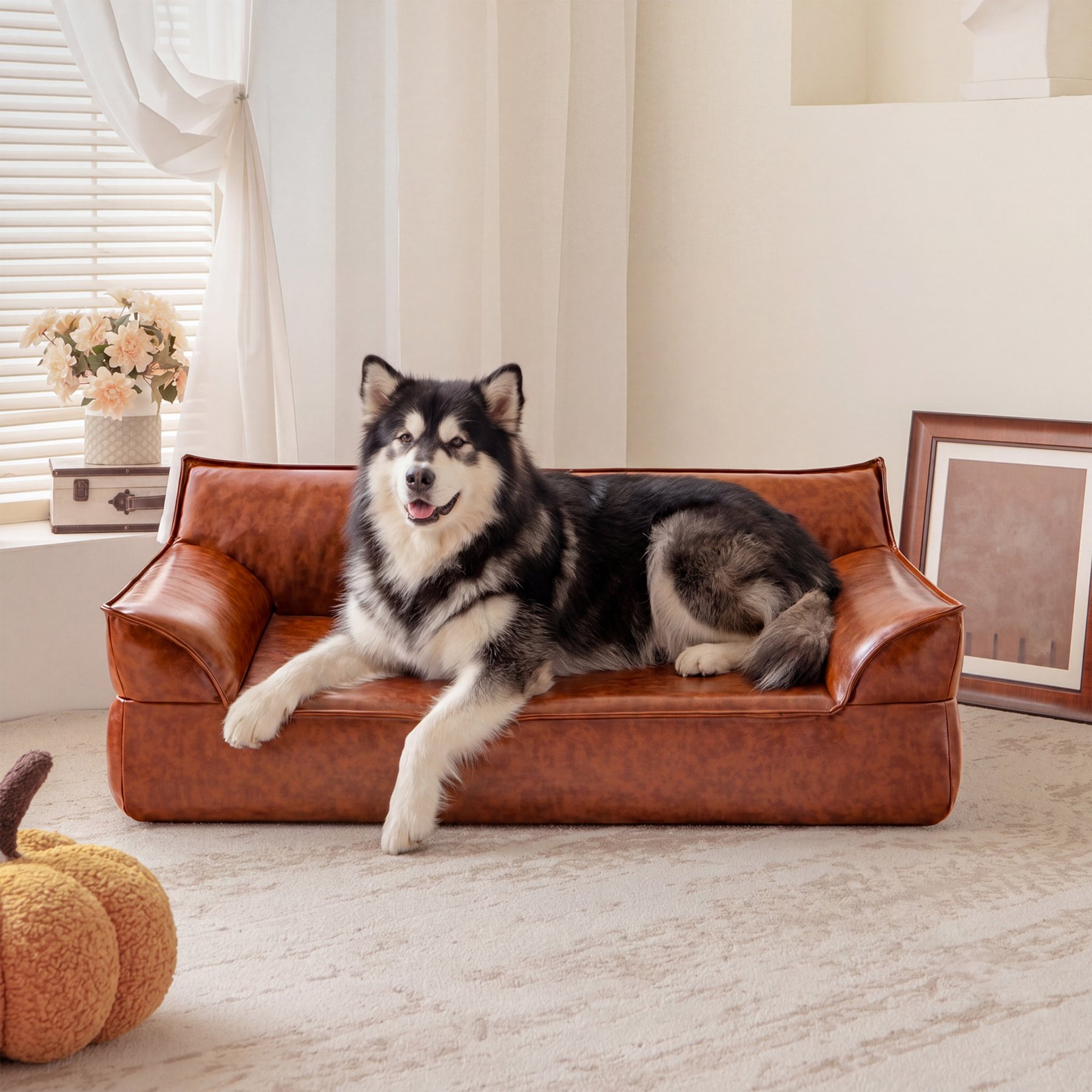 ATJafurn Mid Century Modern Orthopedic Furniture Style Sofa Dog Bed, Brown, X-Large