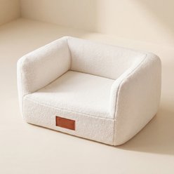 ATJafurn Modern Orthopedic Furniture Style Sofa Dog Bed with Leather Nameplate, White, Medium