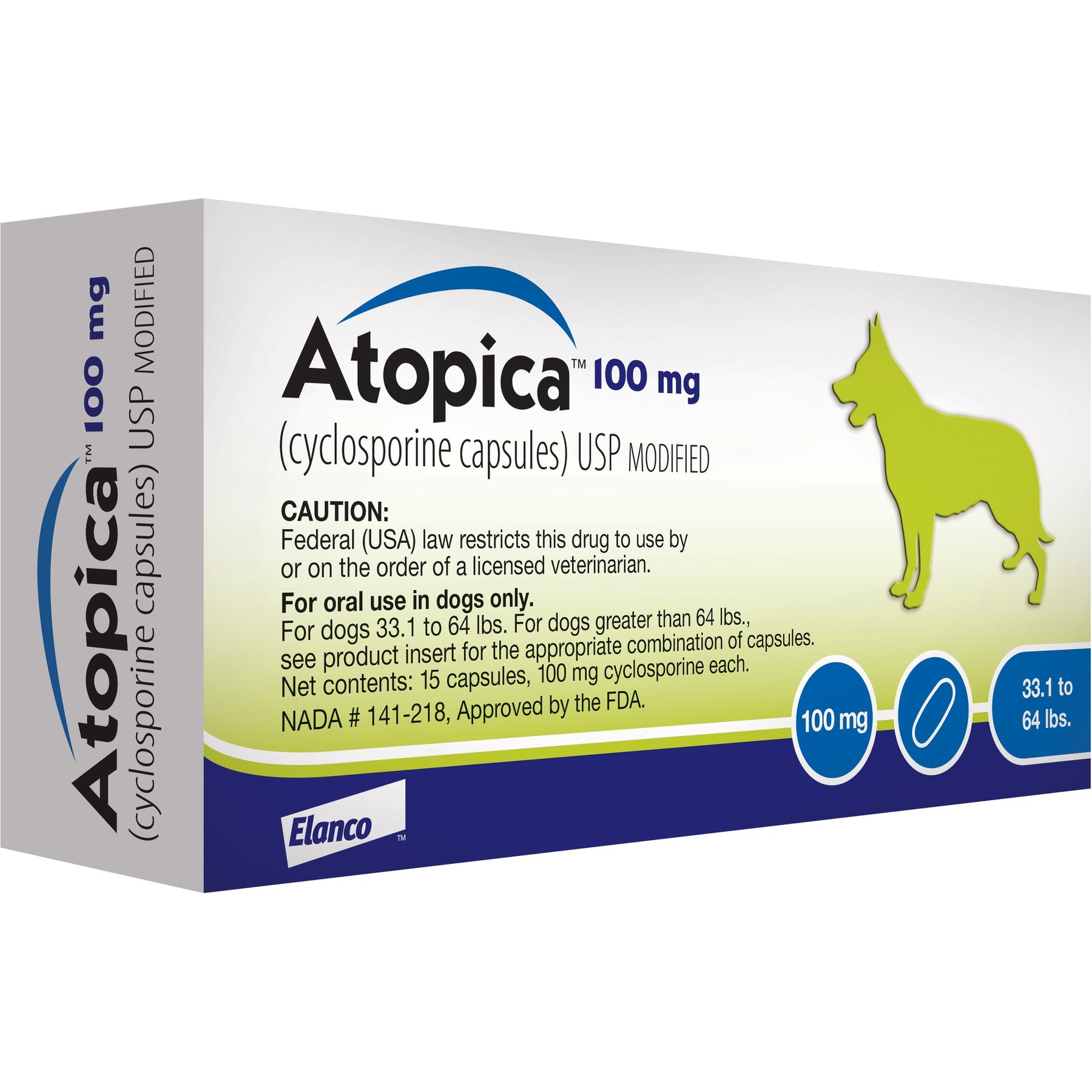 Atopica (Cyclosporine) Capsules for Dogs 33.1-64 lbs, 15 capsules, 50-mg