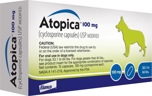 Show full view: Atopica (Cyclosporine Modified) Capsules for Dogs, 100-mg, 15 capsules slide 1 of 12