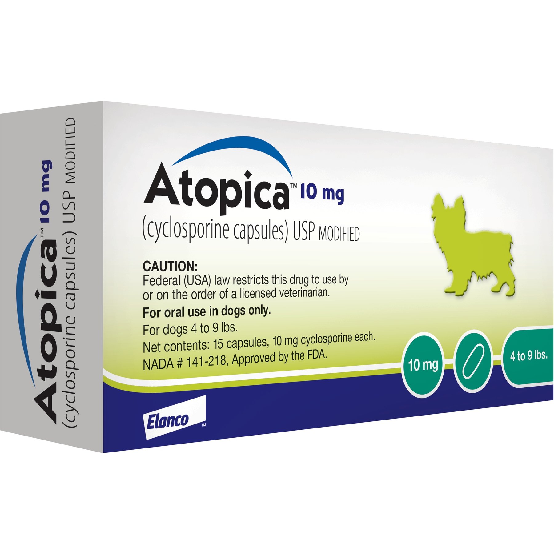 Atopica (Cyclosporine Modified) Capsules for Dogs, 10-mg (4-9 lbs), 60 capsules