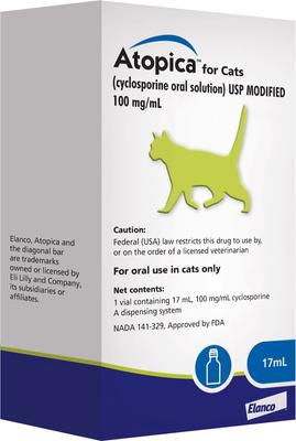 Show full view: Atopica (Cyclosporine) Oral Solution USP MODIFIED for Cats, 100 mg/mL, 17-mL slide 1 of 11