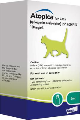 Show full view: Atopica (Cyclosporine) Oral Solution USP MODIFIED for Cats, 100 mg/mL, 5-mL slide 1 of 12