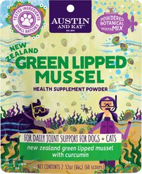Austin and Kat Austin's Green Lipped Mussel GLM Mobility Dog & Cat Supplement, 2.32-oz bag