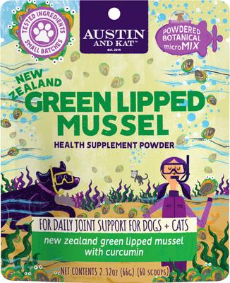 Show full view: Austin and Kat Austin's Green Lipped Mussel GLM Mobility Dog & Cat Supplement, 2.32-oz bag slide 1 of 8