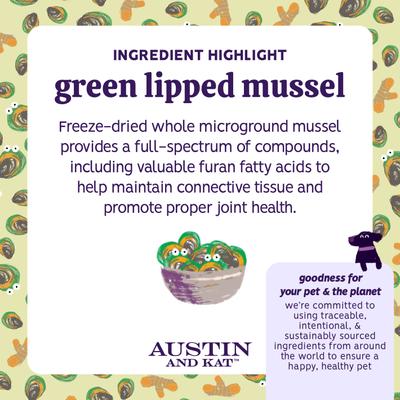 Show full view: Austin and Kat Austin's Green Lipped Mussel GLM Mobility Dog & Cat Supplement, 2.32-oz bag slide 5 of 8
