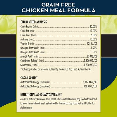 Show full view: AvoDerm Advanced Joint Health Chicken Meal Formula Grain-Free Dry Dog Food, 24-lb bag slide 6 of 11