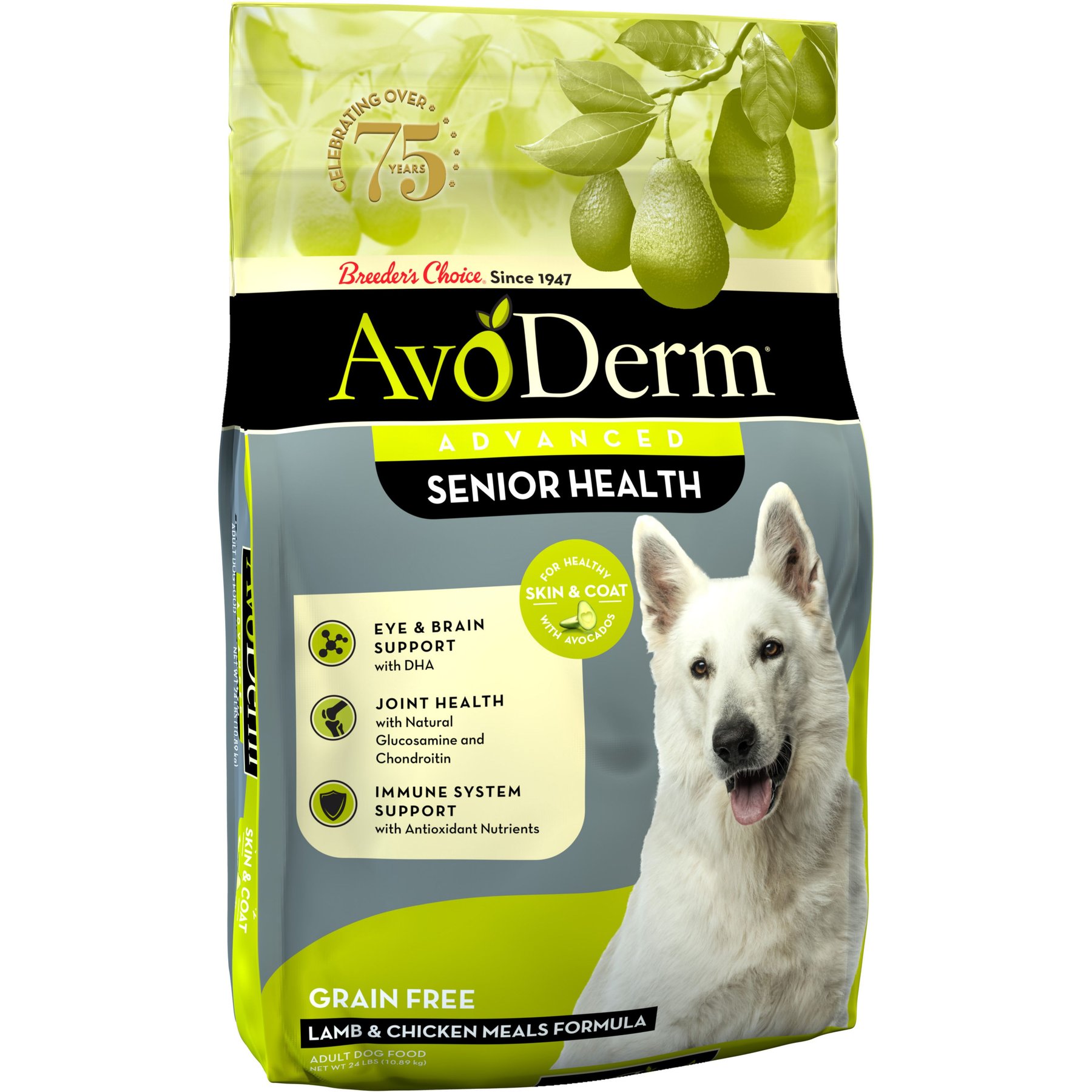 AvoDerm Advanced Senior Health Lamb & Chicken Meal Formula Dry Dog Food, 24-lb bag