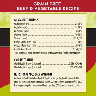 Show full view: AvoDerm Beef & Vegetables Recipe Grain-Free Dry Dog Food, 4-lb bag slide 6 of 10