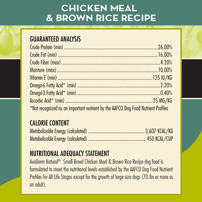 Show full view: AvoDerm Chicken Meal & Brown Rice Recipe Small Breed Adult Dry Dog Food, 7-lb bag slide 6 of 9