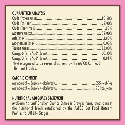 Show full view: AvoDerm Natural Grain-Free Chicken Chunks Entree in Gravy Canned Cat Food, 3-oz, case of 24 slide 7 of 10
