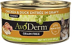 AvoDerm Natural Grain-Free Chicken & Duck Entree in Gravy Canned Cat Food, 3-oz, case of 24