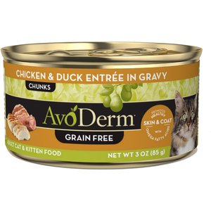 AvoDerm Natural Grain-Free Chicken & Duck Entree in Gravy Canned Cat Food, 3-oz, case of 24