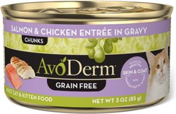 AvoDerm Natural Grain-Free Salmon & Chicken Entree in Gravy Canned Cat Food, 3-oz, case of 24