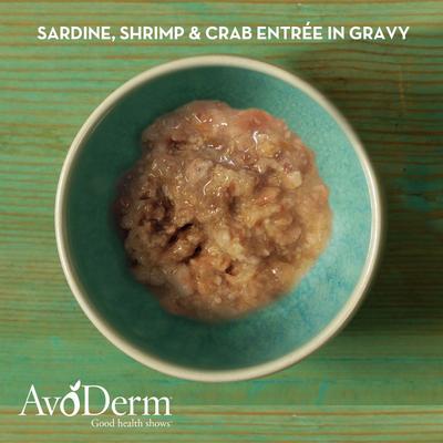 Show full view: AvoDerm Natural Grain-Free Sardine, Shrimp & Crab Meat Entree in Gravy Canned Cat Food, 3-oz, case of 24 slide 4 of 10