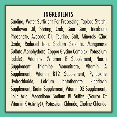Show full view: AvoDerm Natural Grain-Free Sardine, Shrimp & Crab Meat Entree in Gravy Canned Cat Food, 3-oz, case of 24 slide 6 of 10