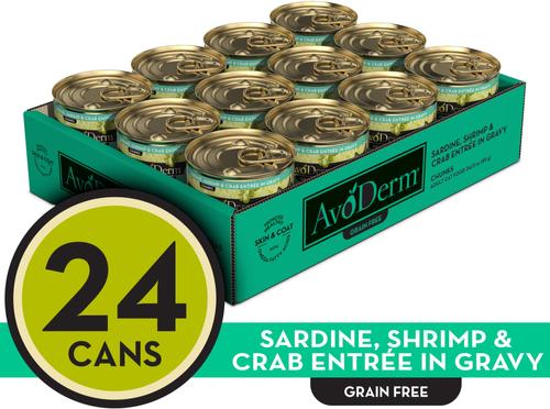 Show full view: AvoDerm Natural Grain-Free Sardine, Shrimp & Crab Meat Entree in Gravy Canned Cat Food, 3-oz, case of 24 slide 3 of 10