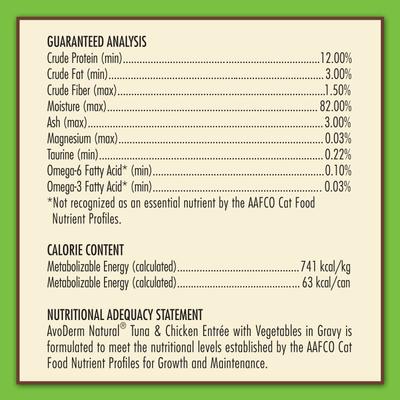 Show full view: AvoDerm Natural Grain-Free Tuna & Chicken Entree with Vegetables Canned Cat Food, 3-oz, case of 24 slide 7 of 10