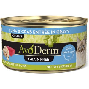 AvoDerm Natural Grain-Free Tuna & Crab Entree in Gravy Canned Cat Food, 3-oz, case of 24