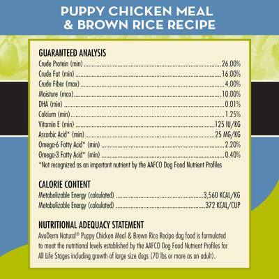Show full view: AvoDerm Natural Puppy Chicken Meal & Brown Rice Dry Dog Food, 15-lb bag slide 6 of 10