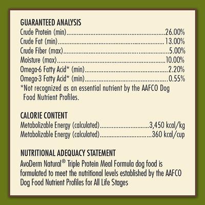 Show full view: AvoDerm Natural Triple Protein Chicken, Lamb & Turkey Meals Recipe All Life Stages Dry Dog Food, 30-lb bag slide 7 of 9