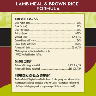 Show full view: AvoDerm Original Lamb Meal & Brown Rice Recipe Adult Dry Dog Food, 15-lb bag slide 6 of 10