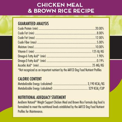Show full view: AvoDerm Weight Support Chicken Meal & Brown Rice Recipe Dry Dog Food, 4.4-lb bag slide 6 of 9
