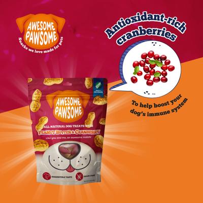 Show full view: Awesome Pawsome Peanut Butter & Cranberry Dog Treats, 3-oz bag slide 6 of 12
