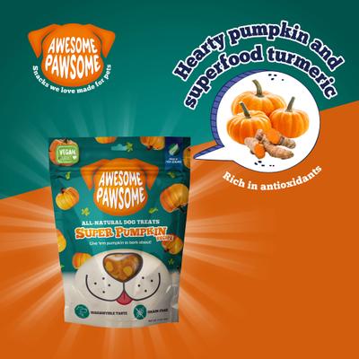 Show full view: Awesome Pawsome Super Pumpkin Recipe Dog Treats, 3-oz bag slide 5 of 12
