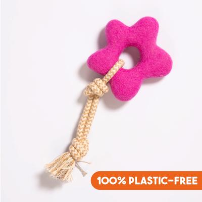 Show full view: Awoo Pullin' Posies Felt & Rope Dog Tug Toy, Pink slide 1 of 7