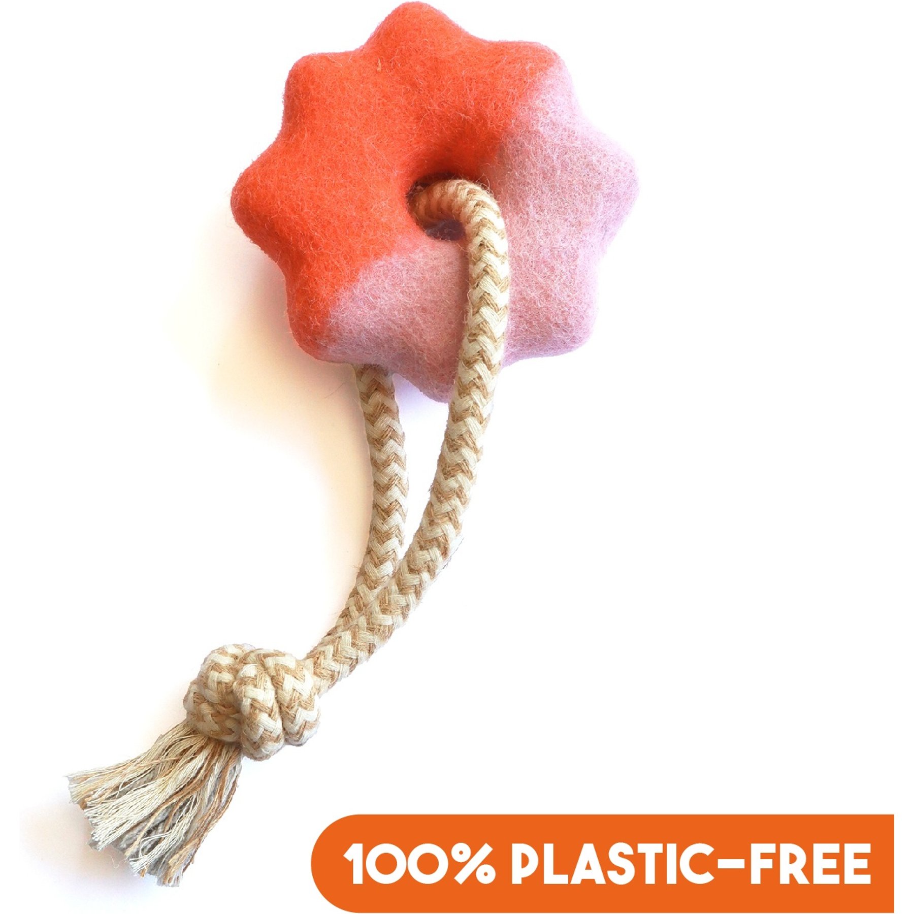 Awoo Wheely Good Time Felt & Cotton Jute Rope Dog Tug Toy, Orange/Pink