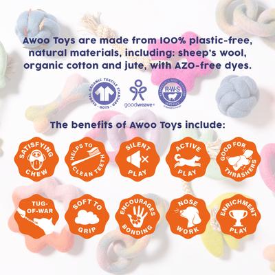 Show full view: Awoo Wheely Good Time Felt & Cotton Jute Rope Dog Tug Toy, Orange/Pink slide 4 of 5