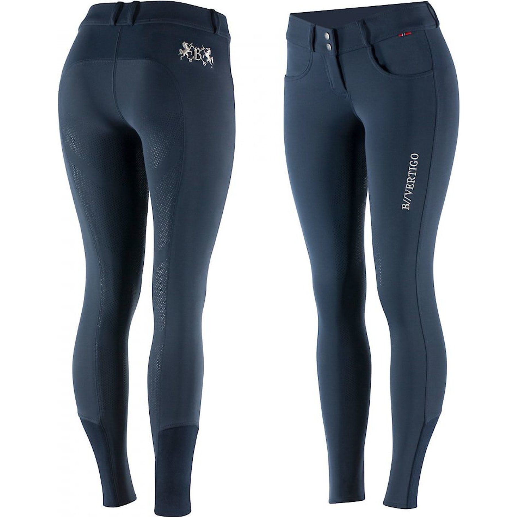 B Vertigo Meghan Womens Silicone Full Seat Breeches, Dark Navy, 30
