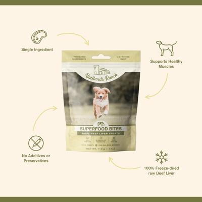 Show full view: Badlands Ranch Beef Liver Grain-Free Freeze-Dried Raw Dog Treats, 4-oz bag slide 6 of 7