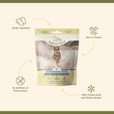 Show full view: Badlands Ranch Chicken Breast Grain-Free Freeze-Dried Raw Dog Treats, 4-oz bag slide 6 of 7