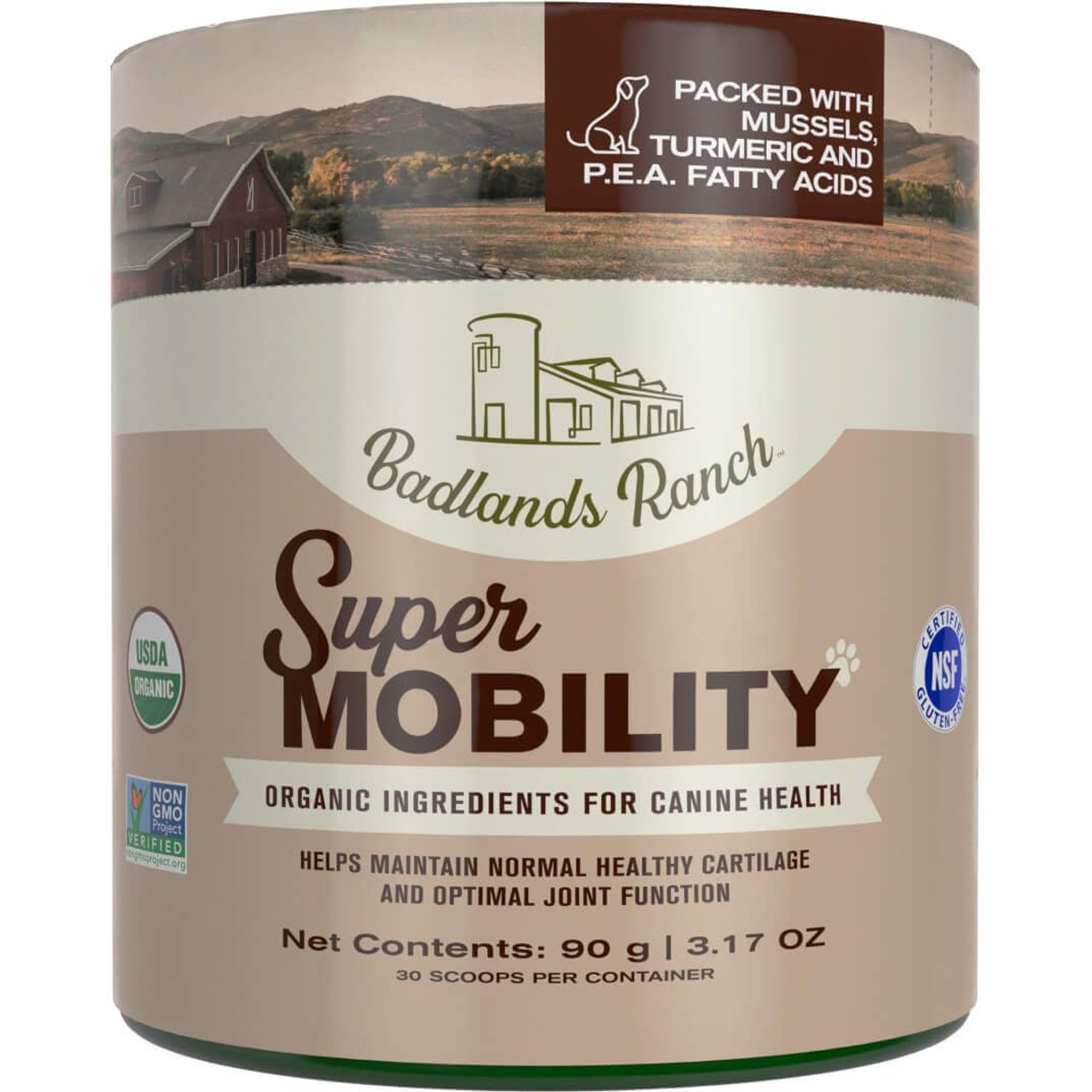 Badlands Ranch Super Mobility Hip & Joint Health Powder Supplement Topper for Dogs, 3.17-oz canister
